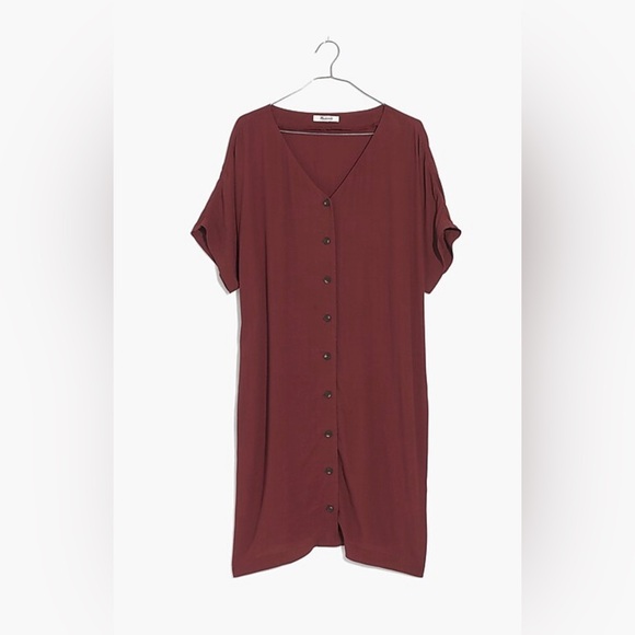 Madewell Button-Front Easy Dress Rich Burgundy XL - Picture 2 of 3